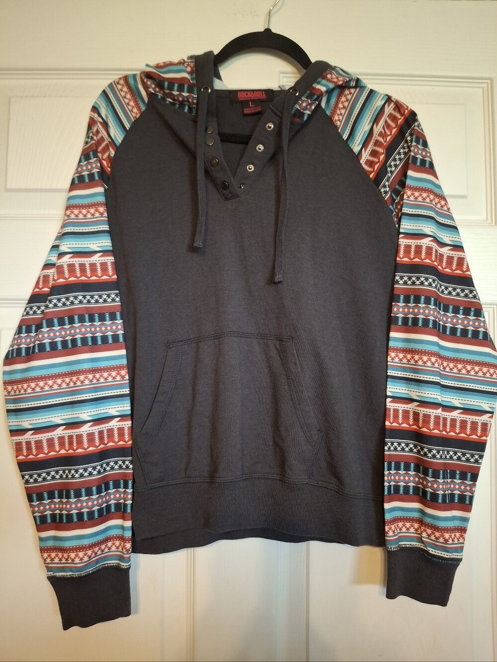 ROCK & ROLL DENIM Girls Aztec Sleeve Hooded Pullover